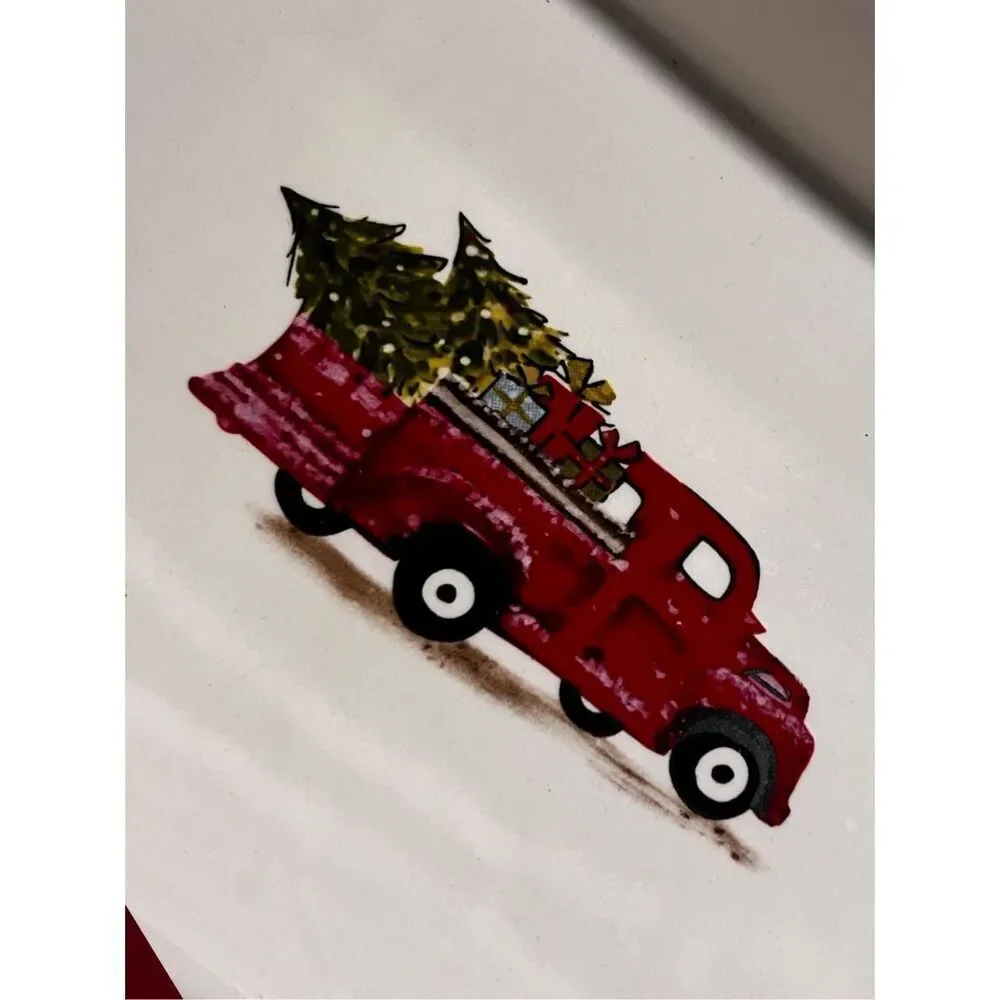 Vintage Grace Bake Shop Holiday Red Truck Christmas Tree Plaid Casserole Dish